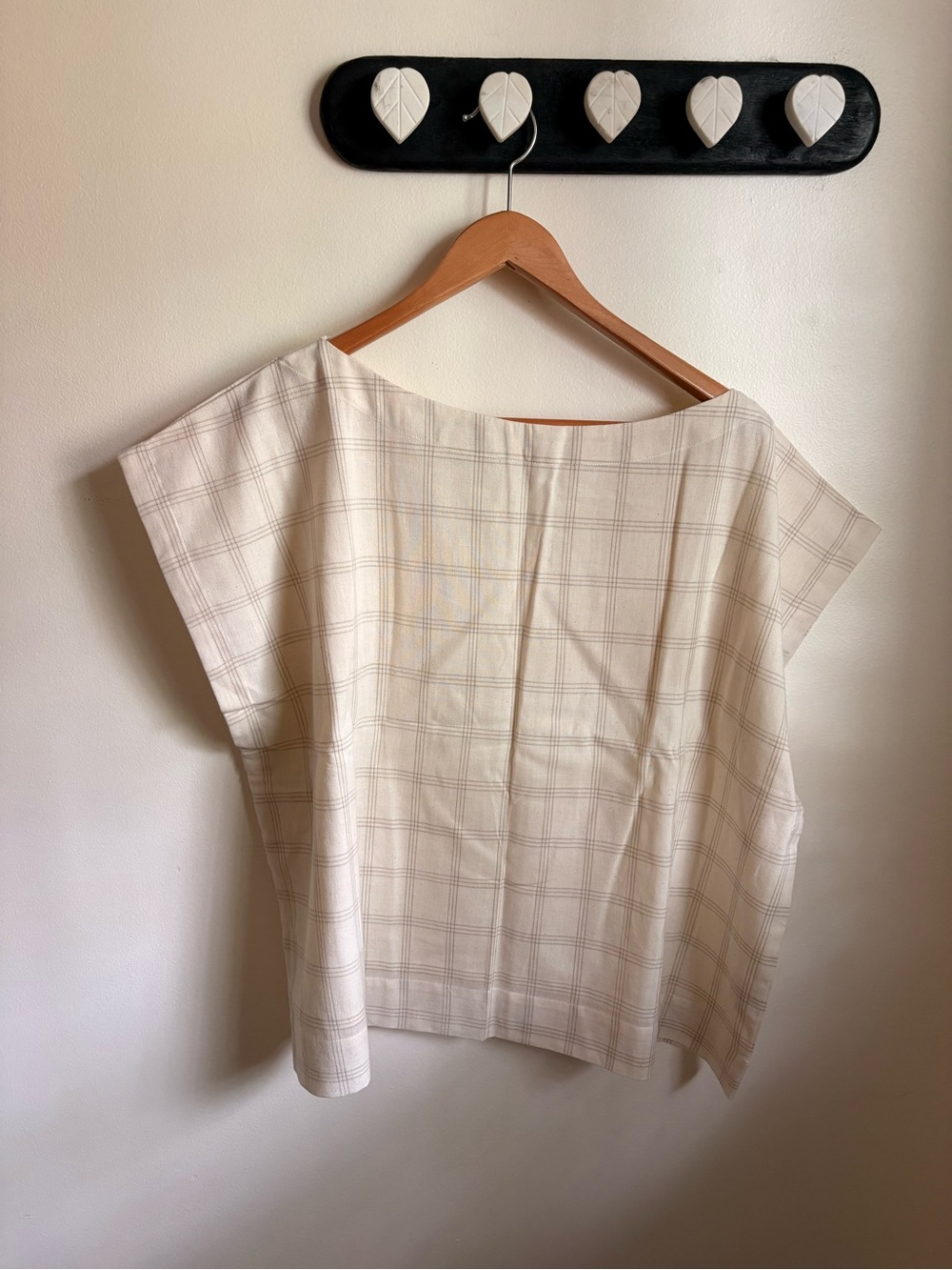 NWT Laude the Label 100% Organic Cotton Windowpane Cream Boxy Top MSRP $188